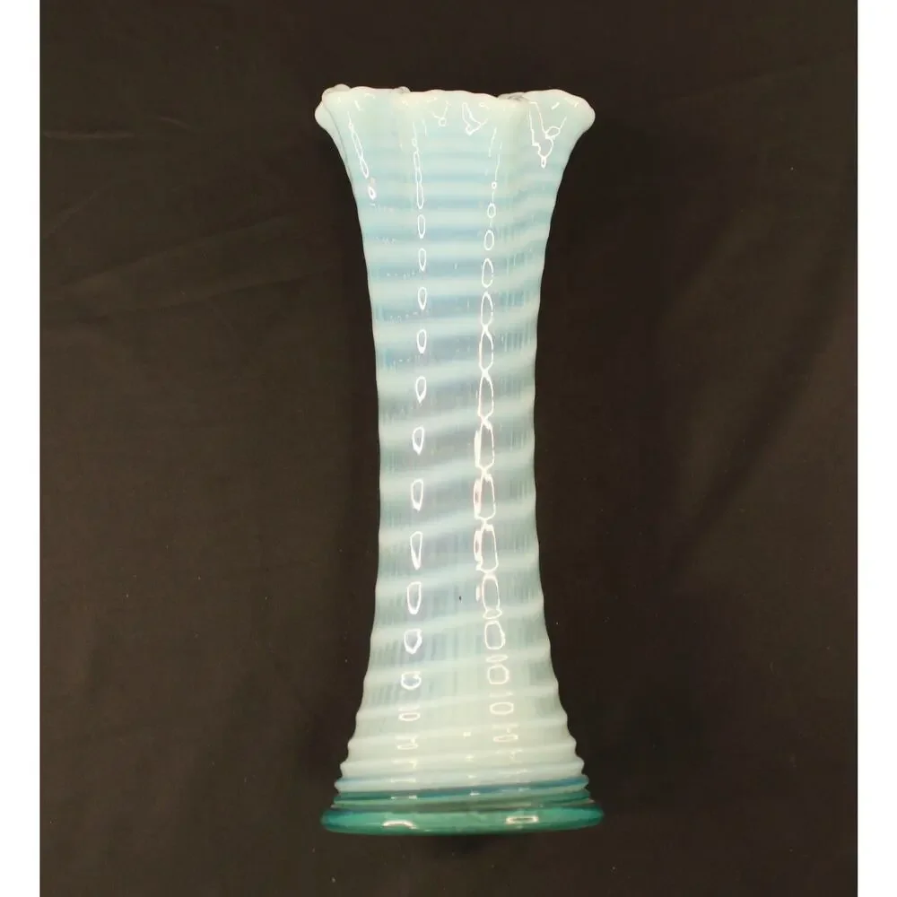 Fenton Blue & White Opalescent Ribbed Swirl Swung Vase 10
